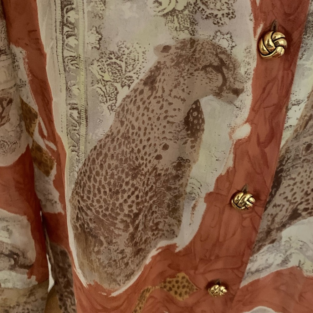 Vintage Leopard Print Sheer Button Front Top M - image 2